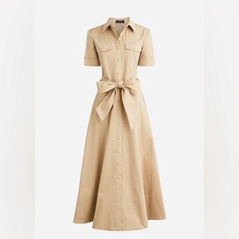Tie-waist shirtdress in stretch twill